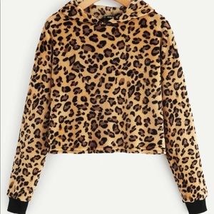 Cropped Leopard Fuzzy Hoodie